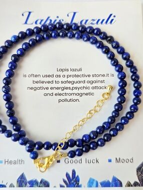 Natural Stone Beaded Necklace with Gold-plated Chain - Lapis Lazuli